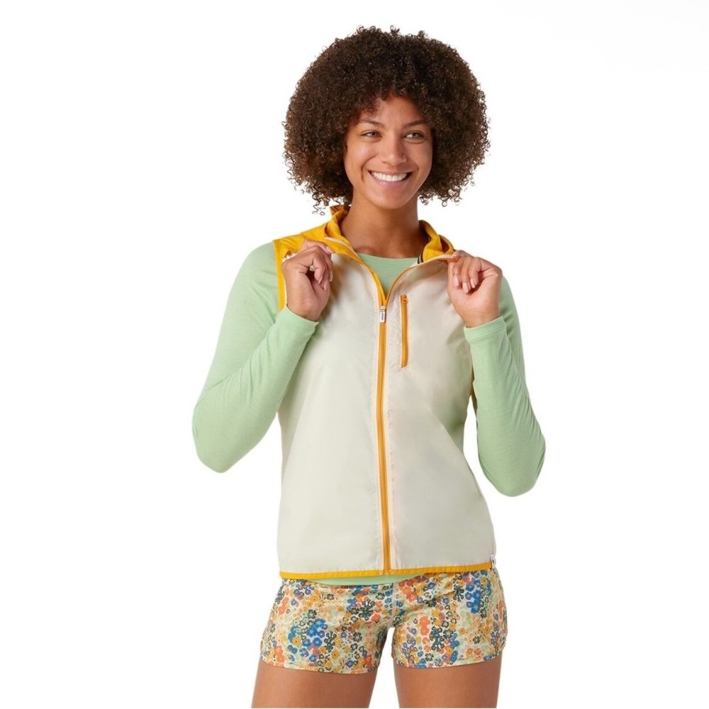 Smartwool Active Hooded Vest Yellow Cream Colorblock Full Zip Gorpcore Granola S